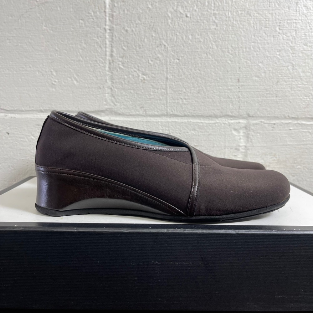 Thierry Rabotin Zora Envelope Wedge Brown Microfiber Slip On Women's 36 EU/6 US